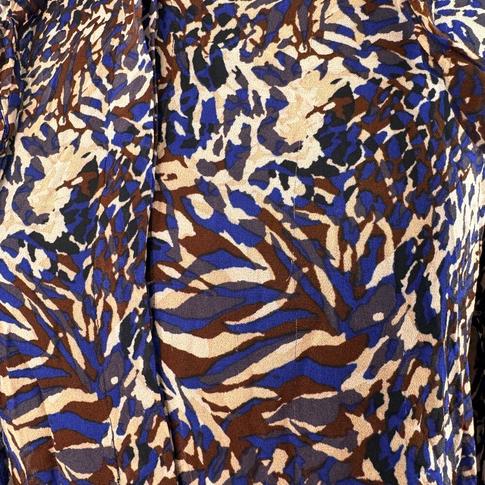 REISS Tora Multi Blouse Animal Print Tie-Neck Drop Shoulder Front Button Size 4 - Picture 3 of 8